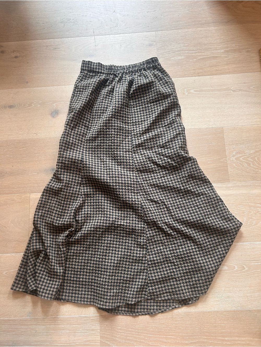 Earth Brown & Black Houndstooth Maxi Skirt